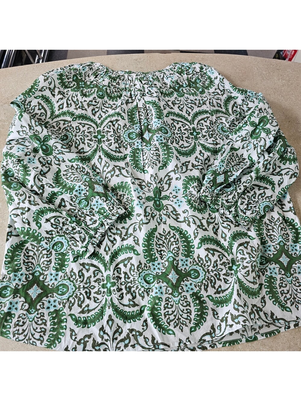 Talbots Green and White Patterned Cotton Blouse Size L NEW